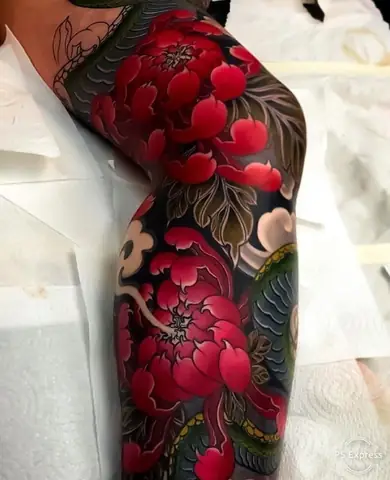 Hình Xăm Nhật Cổ Hoa Mẫu Đơn