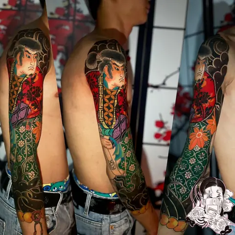 Hình Xăm Nhật Cổ Từ Nữa Cánh Tay Qua Ngực