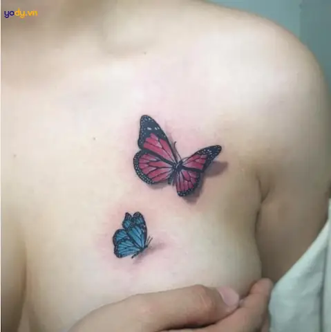 Hình Xăm Ở Ngưc Cho Nữ Mini Hình Bướm Quyến Rũ