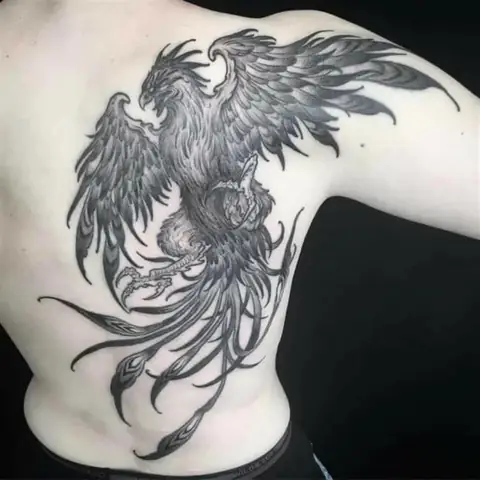 Hình Xăm Phượng Hoàng Lửa Đen Trắng