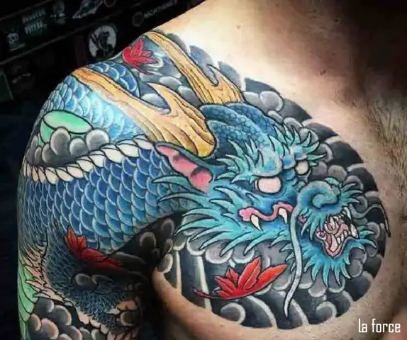 Xăm Rồng Xanh Vắt Vai