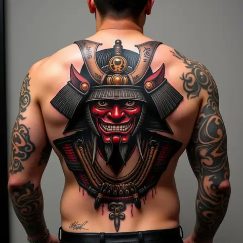 Các Mẫu Thiết Kế Hình Xăm Samurai Mặt Quỷ Full Lưng Phổ Biến Và Độc Đáo