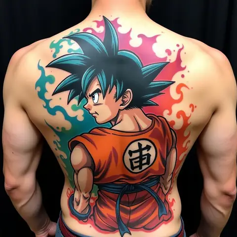 Hình Xăm Songoku Full Lưng Đẹp Và Ấn Tượng Với Hình Ảnh Nhân Vật Songoku Mạnh Mẽ Trên Lưng Người Xăm