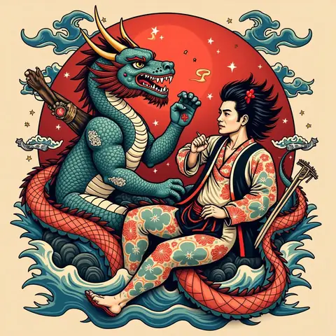 Hình Xăm Thần Sấm Thần Gió Nhật Cổ Phong Cách Irezumi Truyền Thống Nhật Bản