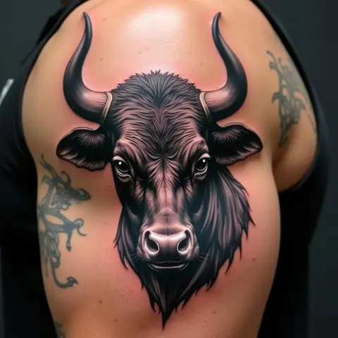 Hình Xăm Bò Tót Brahma Bull – Biểu Tượng Quyết Tâm