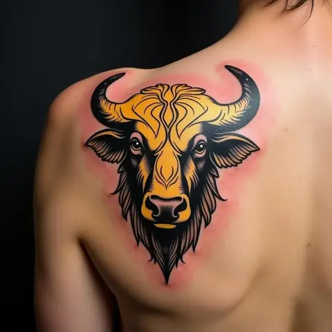 Hình Xăm Trâu Vàng Ở Vai Và Cổ