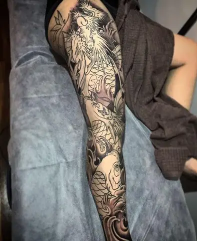 Hình Xăm Cá Chép Hóa Rồng Full Chân Hình Xăm Cá Chép Hóa Rồng Full Chân