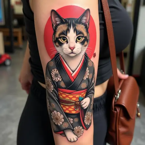 Hinh-xam-meo-geisha-nhat-ban-mac-trang-phuc-kimono-duyen-dang