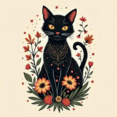 Hình Xăm Mèo Đen Cách Điệu (stylized)