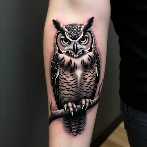 Hình Xăm Cú Mèo Tả Thực (realistic)