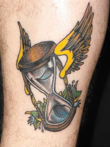 Tatuaje De Reloj De Arena Con Alas