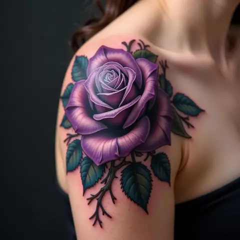 Hình Xăm Hoa Hồng Tím Tả Thực (realistic)