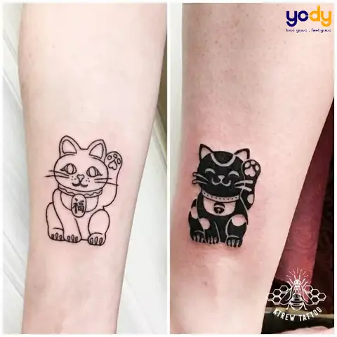 Hình Xăm Mèo Thần Tài Nhật Cổ