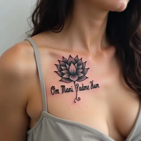 Hình Xăm Om Mani Padme Hum Kết Hợp Với Hoa Sen