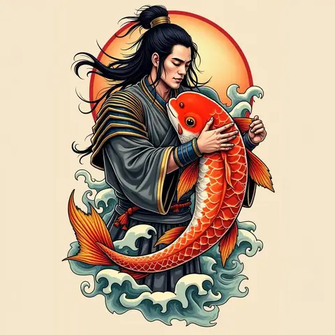 Ý Nghĩa Kết Hợp Trong Hình Xăm Samurai Ôm Cá Chép Ý Nghĩa Kết Hợp Trong Hình Xăm Samurai Ôm Cá Chép