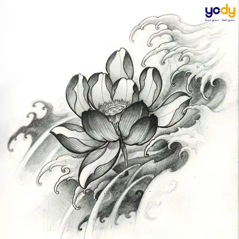 Hình Xăm Hoa Sen Đen Trắng