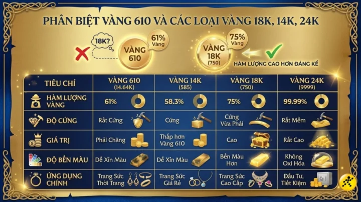 Phân biệt vàng 610 với các loại vàng khác